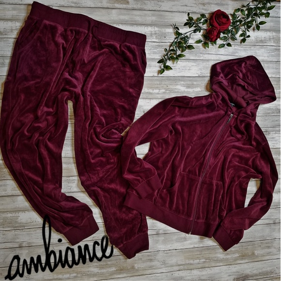 wine velour tracksuit